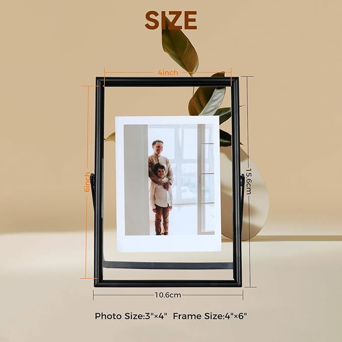 Black Floating Frame (4"x6",Vertical), For Picture 3.5x5, 2x3, 1x2, Tabletop Shelf Photo Frame, Classy Gift For Festival, Wedding, Home or Office Décor