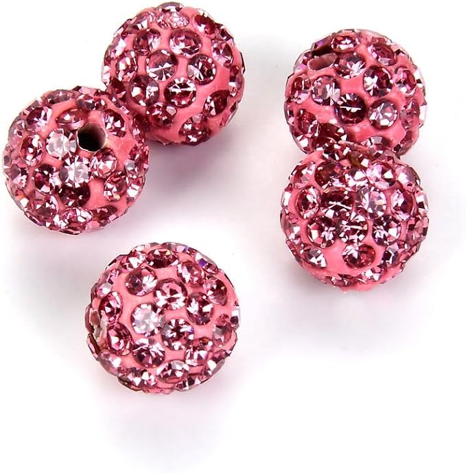 25pcs Adabele Grade A Suncatcher Crystal Rhinestone Pave Loose Beads 12mm Rose Pink Polymer Clay Disco Ball Spacers Compatible with Shamballa All Craft Jewelry Making DB12-3