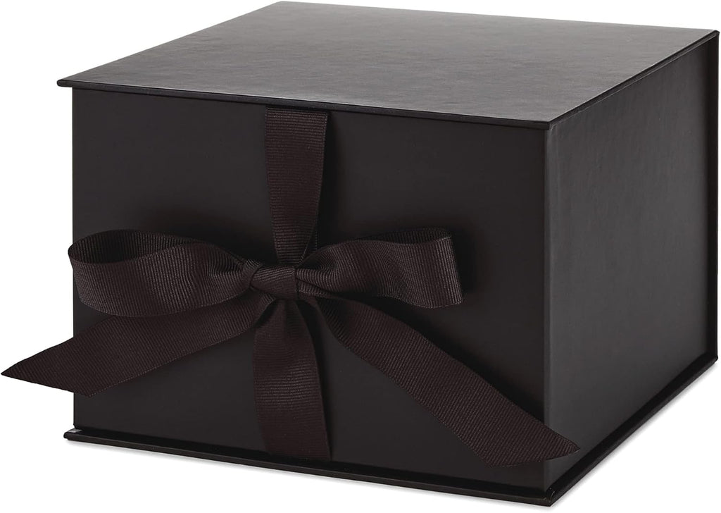 Hallmark Medium Gift Box with Lid and Shredded Paper Fill (Black 7 inch Box) for Weddings, Graduations, Birthdays, Father's Day, Groomsmen Gifts, All Occasion