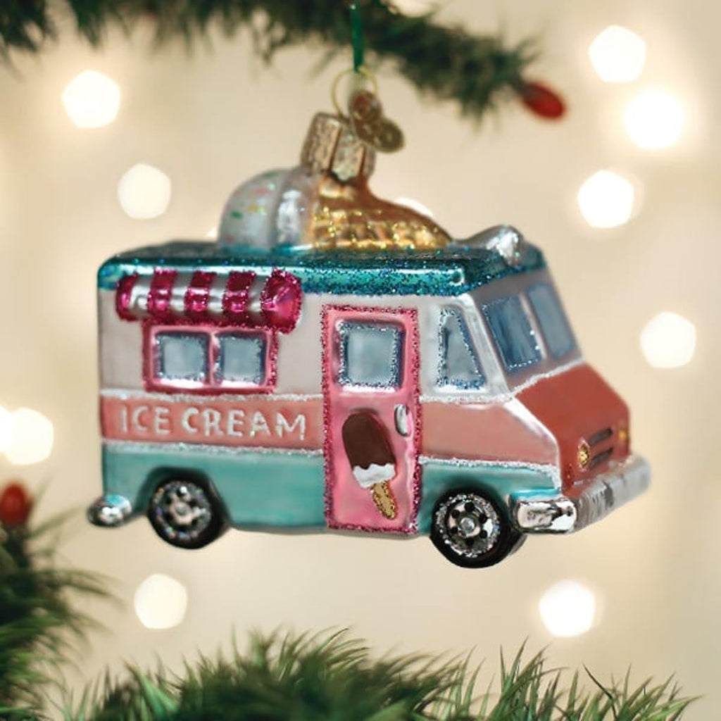 Old World Christmas Ice Cream Truck Glass Blown Ornament for Christmas Tree, Handcrafted Holiday Decoration, Ice Cream Collection