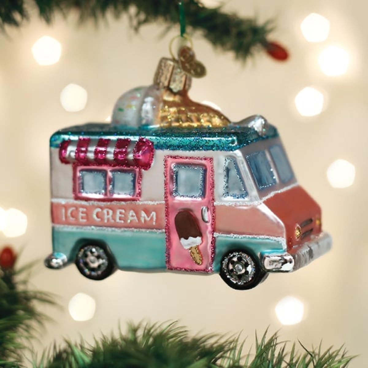 Old World Christmas Ice Cream Truck Glass Blown Ornament for Christmas Tree, Handcrafted Holiday Decoration, Ice Cream Collection