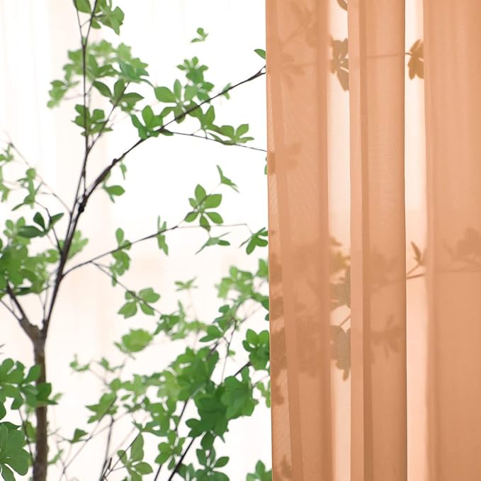 Window Brown Sheer Curtains 63 Inches Long 2 Panels Sheer Curtain Basic Rod Pocket Panel for Bedroom Children Living Room Yard Kitchen (Brown, 52" W x 63" L | 2 pcs)