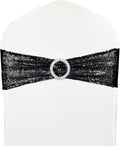 100 Pcs Chair Sashes Sequin Stretch Chair Bands Spandex Polyester Bows for Party Hotel Wedding Banquets Decoration - Black