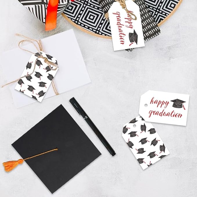 50 Pcs Graduation Gift Tags, Congrats Grad Party Favors Gift Tags for High School or Happy College Graduation Party Decoration Supplies (Red, 2.2 * 3.5)