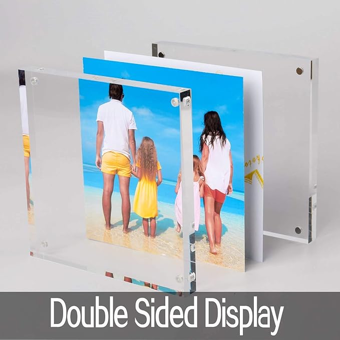 Meetu Acrylic 4x4 Picture Frame Clear Two Sided Desk Photo Frame Magnetic Frame Inner Size 3x3 with Gift Pack for Display Family Pictures Baby Photos Friends Pictures or Pet Dog Picture（5 Pack）