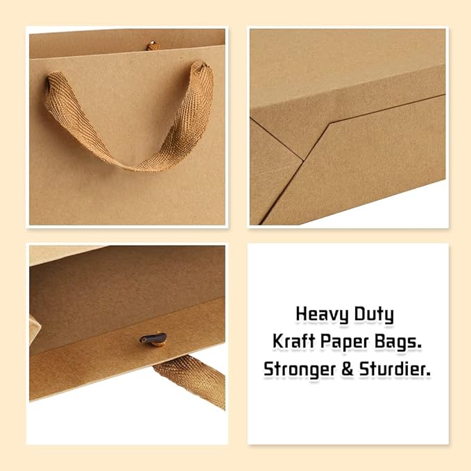 BagDream Paper Bags 10.6x3.1x8.3 25Pcs Gift Bags Heavy Duty Kraft Brown Gift Paper Bags with Handles Soft Cloth, Party Favor Bags, Shopping Bags, Retail Merchandise Bags, Wedding Party Gift Bags