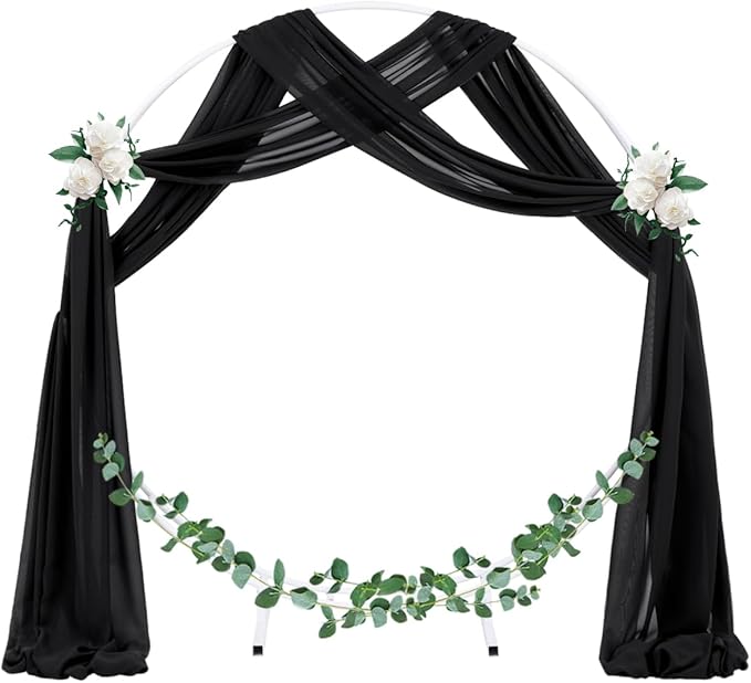 Socomi Wedding Arch Draping Fabric 2 Panels 29" x 18Ft Black Sheer Curtain Drapes 6 Yards for Wedding Baby Shower Ceremony Birthday Party Decoration