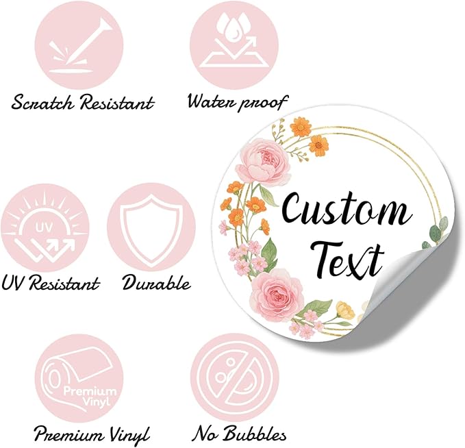 Custom Round Sticker Labels Personalized Stickers with Logo&Text Design Sticker for Wedding Favors Businesses Logo Birthday Gift Boxes Label 50-1000 Pack