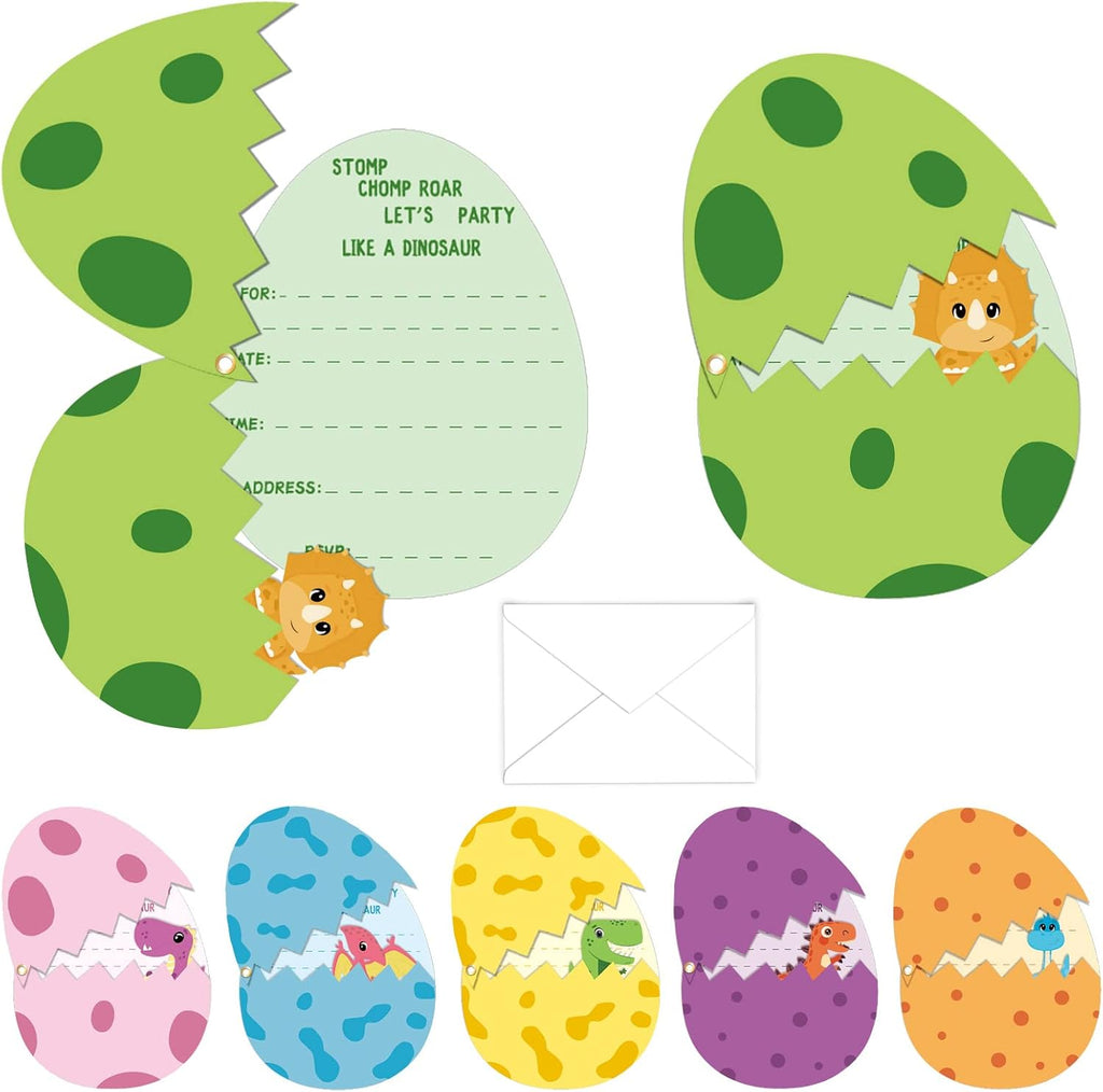 24 Pack Dinosaur Birthday Party Invitations Cards with Envelopes Dinosaur Party Supplies Fill In Birthday Dino Eggs Invite Cards Stickers for Kids Boys Girls Dinosaur Birthday Party Decorations Favor