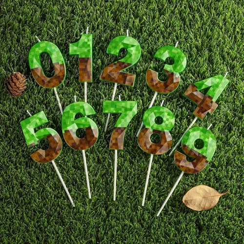 PHD CAKE 2.76 Inch Number 7 Pixel Birthday Candles Crystal, Green Miner Number Candles, Cake Number Candles, Party Celebration, Style Candle