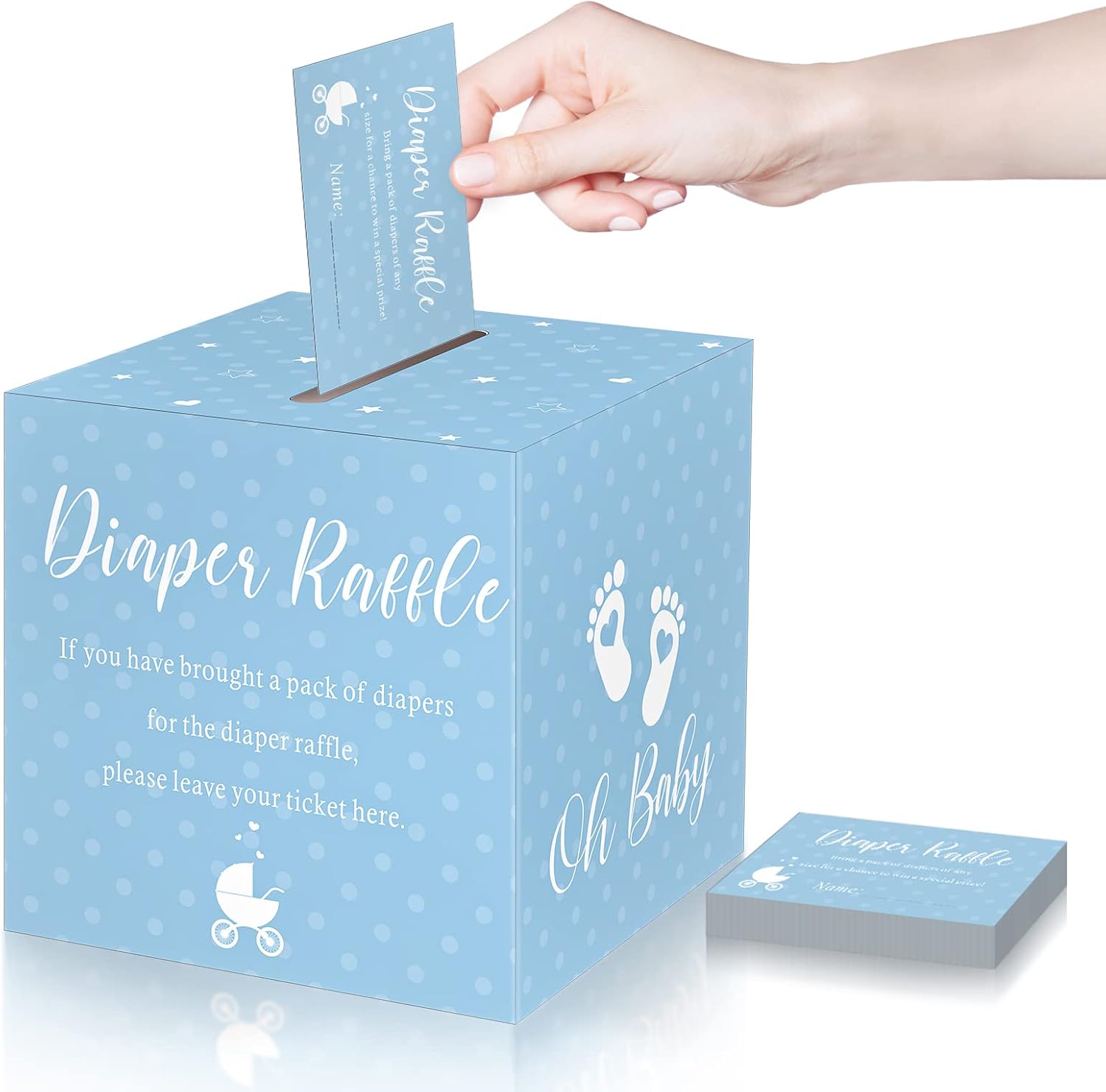 Funrous 51 Pcs Diaper Raffle Box with Tickets for Baby Shower Game Invitations Diaper Raffle Card for Gender Reveal Baby Shower Party Decorations Supplies(Lake Blue)
