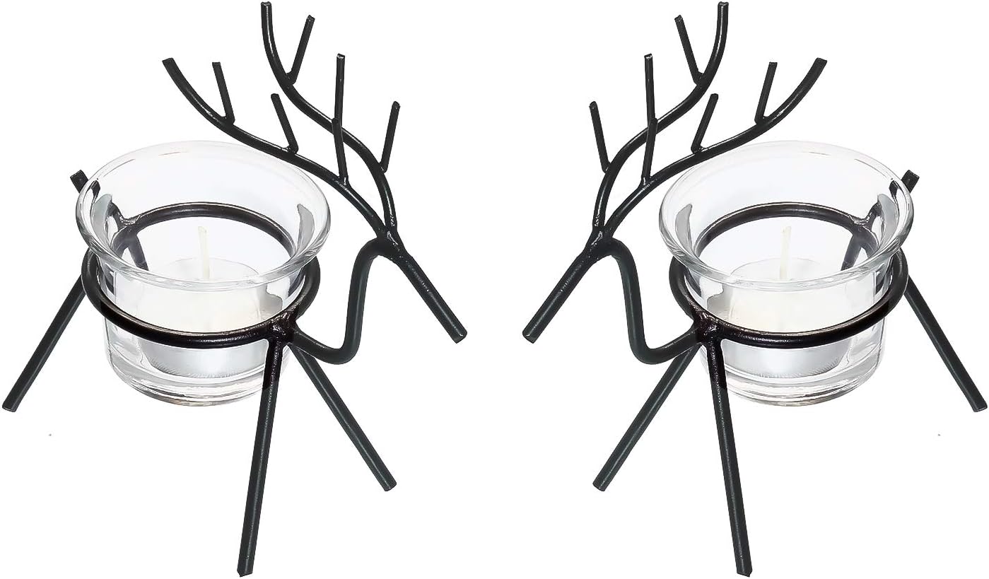Webelkart Iron Christmas Reindeer Tealight Holder for Christmas Decorations (Pack of 2)