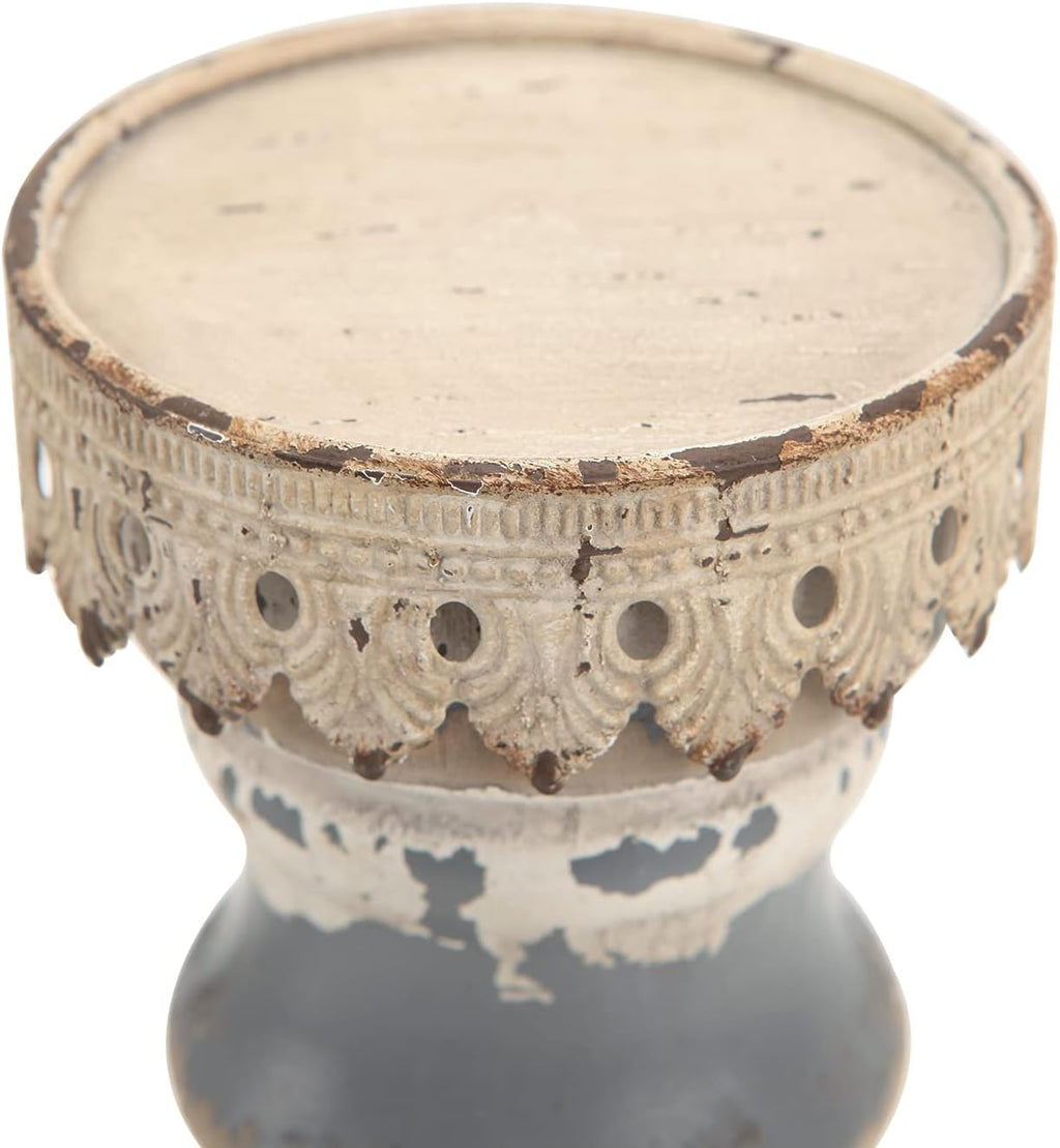 NIKKY HOME Farmhouse Rustic Solid Wood Pillar Candle Holders Set of 2, Grey | Distressed Wooden Candle Pedestals, Decorative Pillar Stands for Mantels, Fireplaces, Centerpieces Tables, Shabby Chic Decor