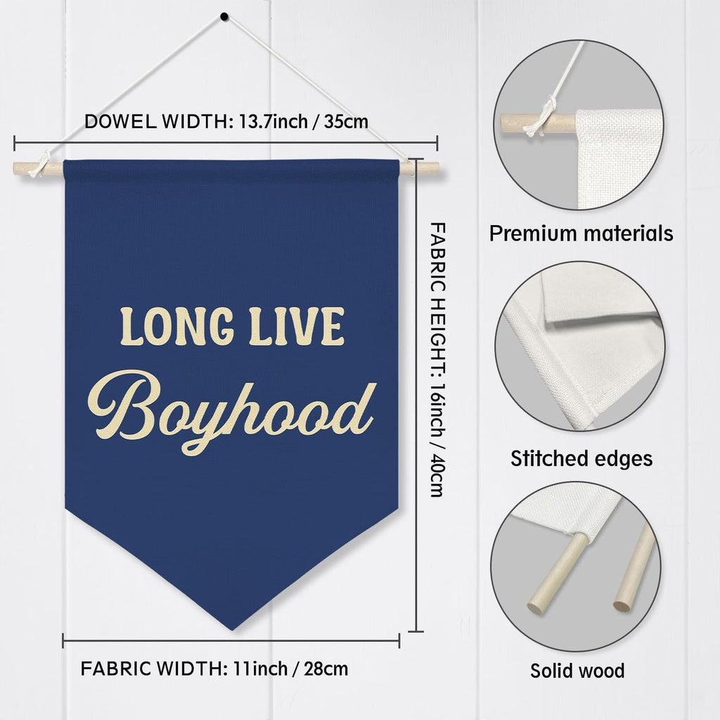 Long Live Boyhood Wall Banner ,Navy Blue Canvas Wall Hanging Poster for Boys Bedroom Nursery Playroom Decoration,Inspirational Flag Sign for Classroom Teen Boy Room Decor 11x16inch(KD30)