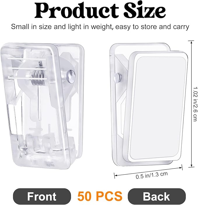 50 Pcs Self Adhesive Clips,Wall Clips for Hanging,Sticky Clips Tapestry Clips Photo Picture Poster Clips Plastic Spring Clips Hanging for Paper Tapestry Hangers Home and Office Christmas Decor(Clear)