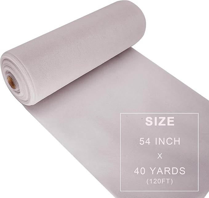 Silver Tulle Fabric Roll Spool Bolt (54 Inch by 40 Yards) Large Tulle Wedding Party Decoration, Tutu Skirt, Table Runner, Gift Wrapping, Bridal Shower, Soft & Drape (Silver)