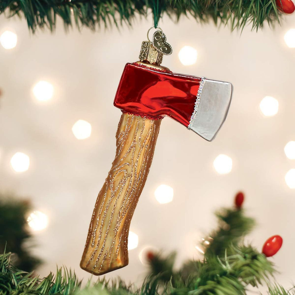 Old World Christmas Contractor Axe Glass Blown Ornament for Christmas Tree, Handcrafted Holiday Decoration, Tools Collection