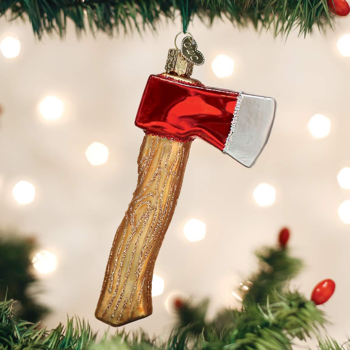 Old World Christmas Contractor Axe Glass Blown Ornament for Christmas Tree, Handcrafted Holiday Decoration, Tools Collection