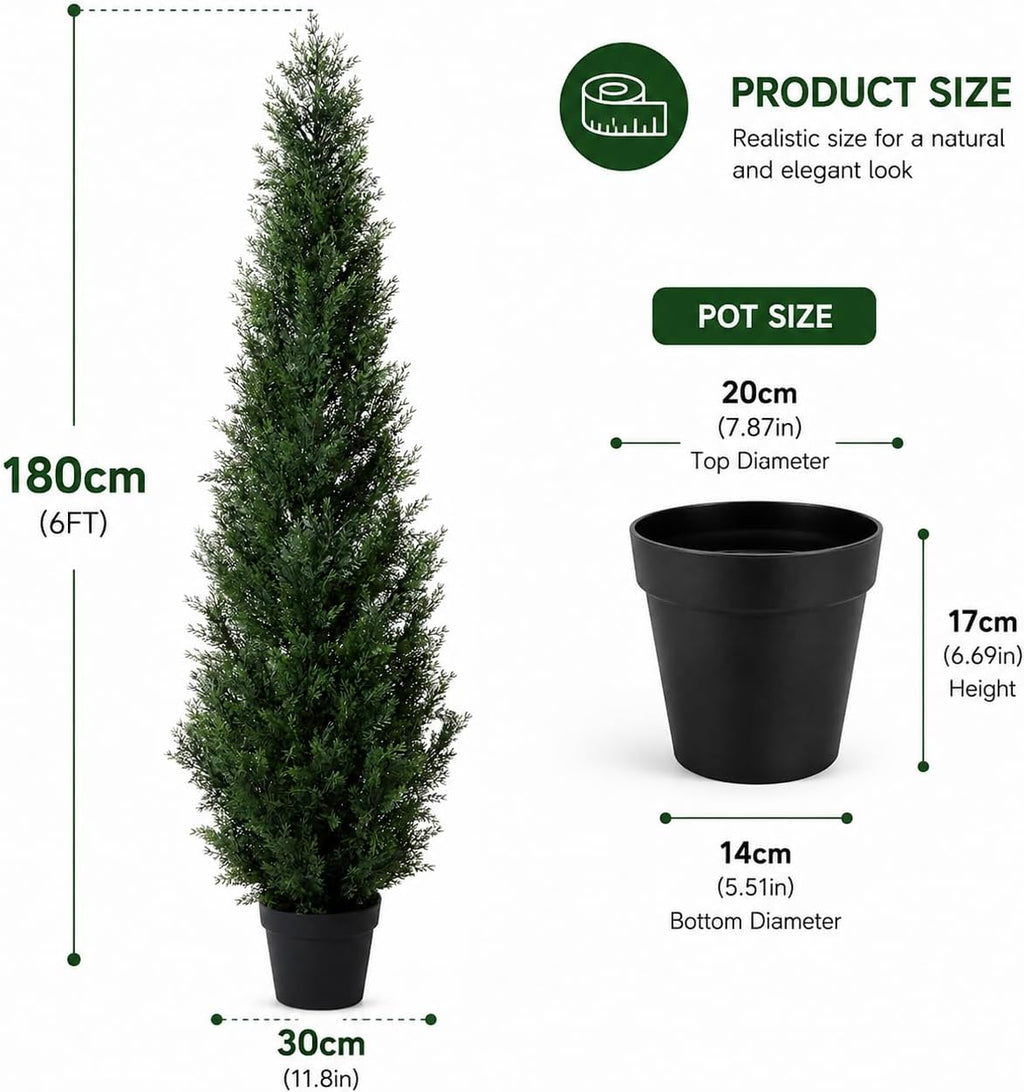 6 feet pre-potted evergreen outdoor artificial cedar tree shown in use