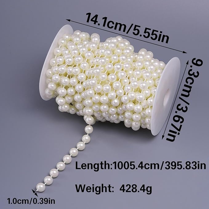 20 Yards/59 Feet Pearl Garland Craft String Pearls, Faux Pearl for Wedding Party Decoration, Christmas Tree Decorations and DIY Crafts (Ivory, 8 mm 59 Feet)