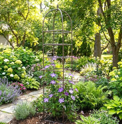 h potter 8.5 foot iron garden obelisk trellis shown in use