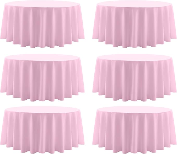 Round Tablecloth 6 Pack 108 Inch Pink Tablecloths Washable Decorative Linen Polyester Table Clothes Cover for Dining Table Banquets Buffet Parties and Wedding