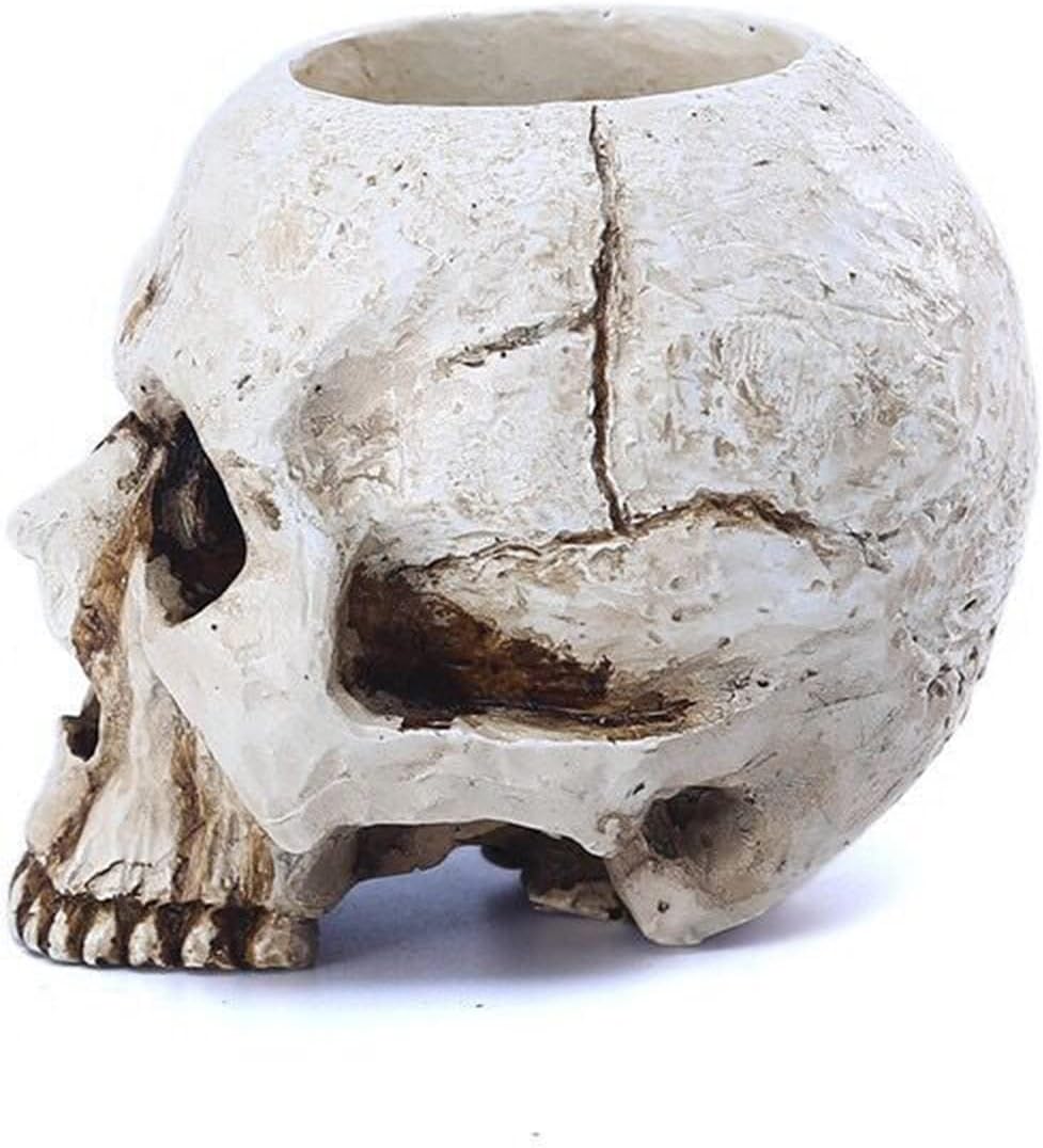 VICDUEKG Skull Candle Holder Skeleton Candlestick Holders Spooky Tealight Cup Gothic Decor Resin Candlestick Crafts for Halloween Christmas Home Party Graveyard Outdoor Bar Decoration, White, 1 Pieces