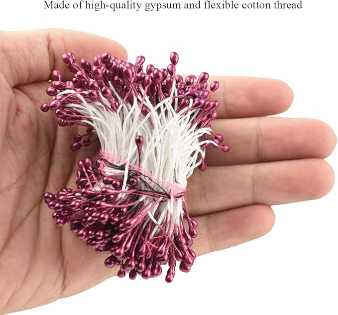 HAHIYO 700Pcs 3mm Dark Purple Pearl Double Head Flower Stamen Pistil - Handmade Artificial Pearlized Floral Pollen for Flower Making, Scrapbook Decoration