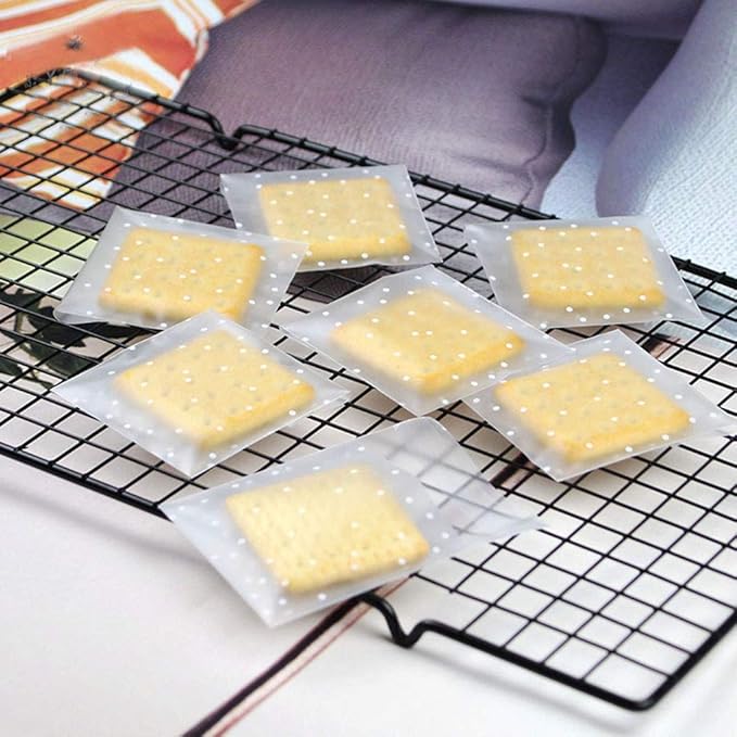 Self Adhesive Cookie Cellophane Treat Bags with Seal 5.5x5.5 Inches, 4 Mils Self Sealing Resealable Individual Plastic Packaging Bags with Thank You Labels for Gift Giving Party Favor Candy 100 Pcs