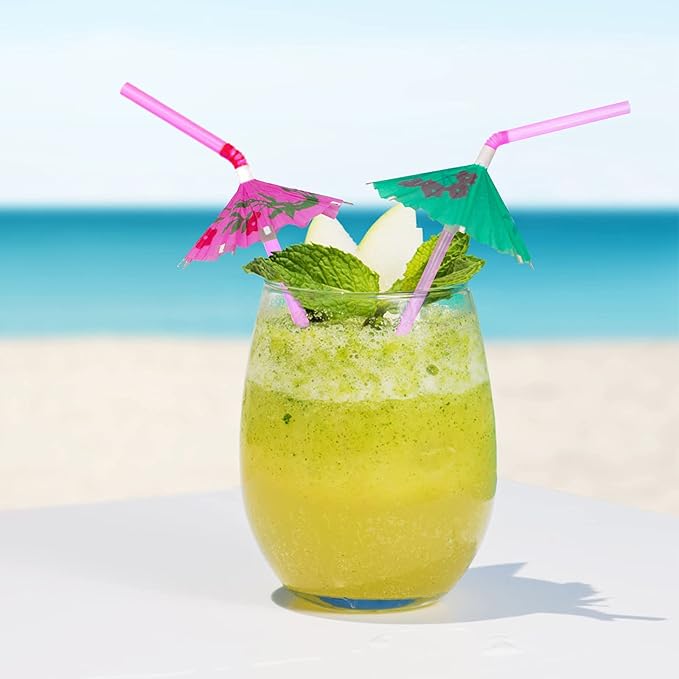 BLUE TOP Umbrella Parasol Cocktail Picks &Cocktail Straws Set- Umbrella Drink Picks100pcs+Umbrella Drink Straws 50pcs Assorted Colors, Great Decoration for Food & Drink,Great for Children's Day