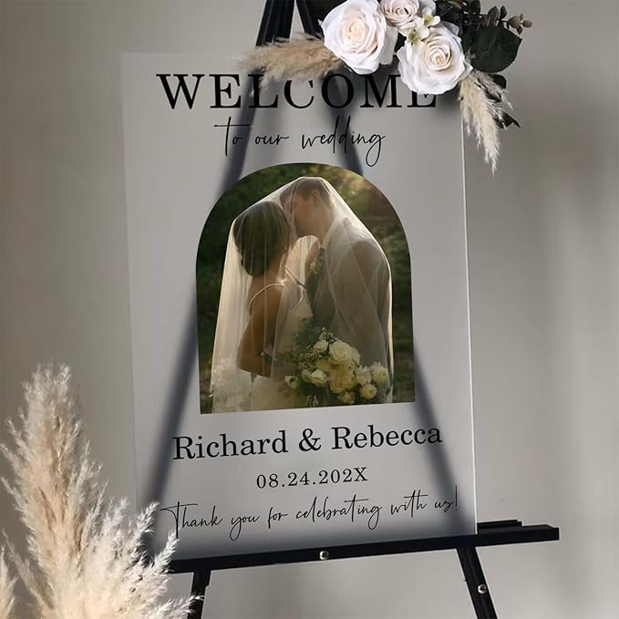 Personalized Wedding Photo Acrylic Welcome Sign – Custom Picture Board with Bride & Groom Names, Elegant Acrylic Wedding Reception Entrance or Ceremony Decoration, Indoor & Outdoor Keepsake Gift #8