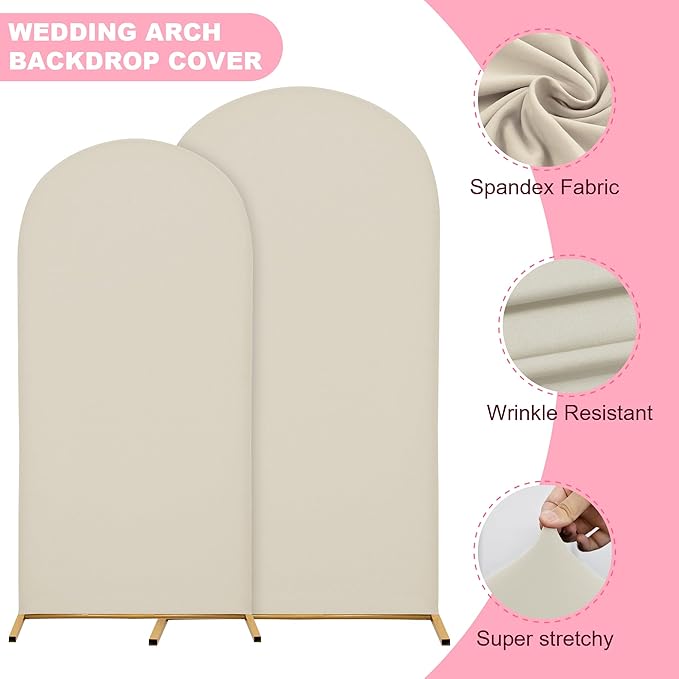 Wedding Arch Covers Arch Backdrop Cover Arch Stand Covers 7.2FT 6FT Set 2 Arch Cover Spandex Fabric Stretchy Backdrop for Wedding Birthday Party Decoration Baby Shower (Off-White)