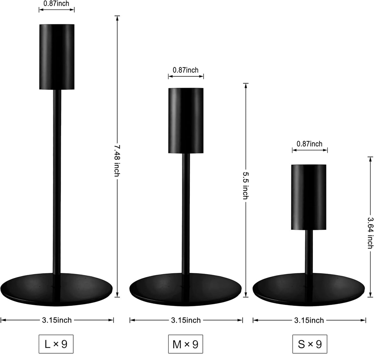 Black Candlestick Holders Bulk, Taper Candle Holders 27Pc, 3 Heights