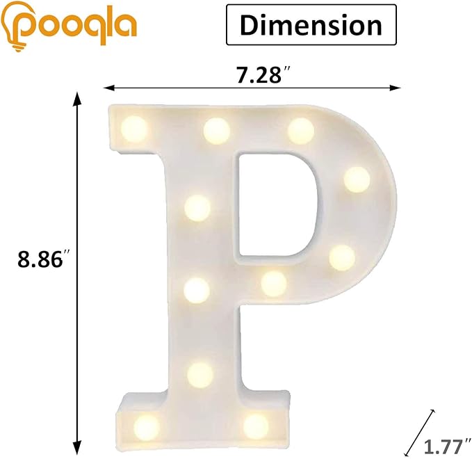Pooqla LED Marquee Letter Lights, Warm White and Cool White Decorative Lighted Letters, Light Up Alphabet Letters for Boys Girls, Party, Wedding, Bar, Night Light, Birthday Decoration, Letter P