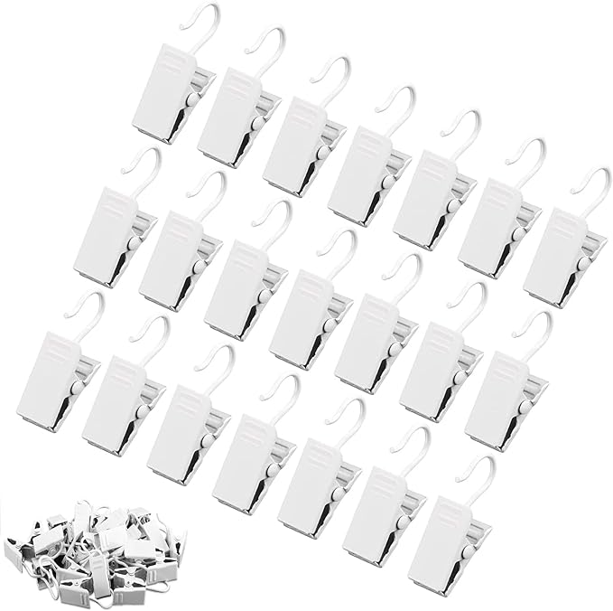 JANYUN 120 Pack White Clip Hook Set Curtain Clips for Curtain Picture Home Decoration Art Craft Dispaly Hang Light Clip (White)