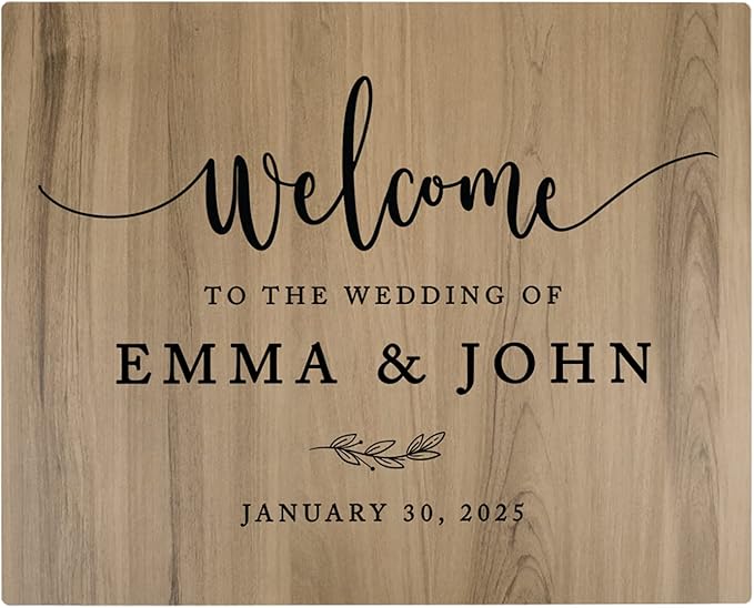 Andaz Press Large Wooden Welcome Sign for Wedding, Rustic Welcome Sign 16" x 20" Custom Names & Date Minimal Woodland Wedding Signage English Oak MDF Wood Finish Wedding Reception Indoor Outdoor Signs
