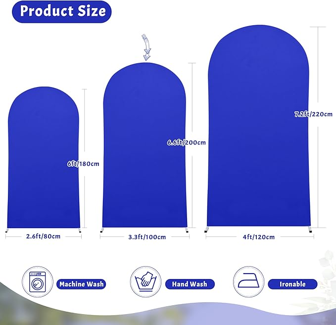 7.2FT Royal Blue Arch Backdrop Cover - Polyester Fitted Wedding Arch Stand Covers Round Top Chiara Arch Backdrop Cover for Birthday Party Banquet Photo Background Decoration