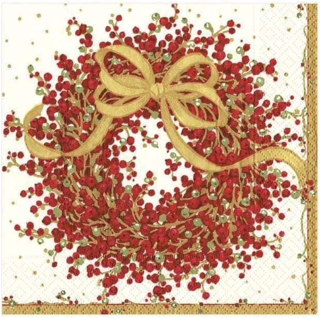 Caspari Entertaining Pepper Berry Cocktail Napkins, Red, 20-Pack
