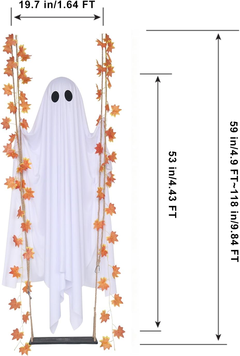 Swinging Ghost Outdoor Decor,4.4FT Halloween Decorations Outdoor Indoor with ...