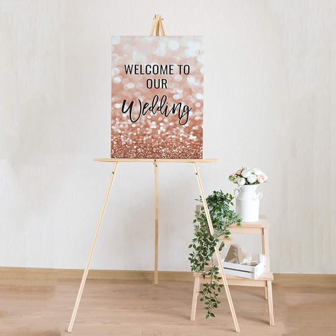 Andaz Press Extra Large Wedding Easel Board Party Sign, 12x18-inch, Glitzy Faux Rose Gold Glitter, Welcome to Our Wedding, 1-Pack