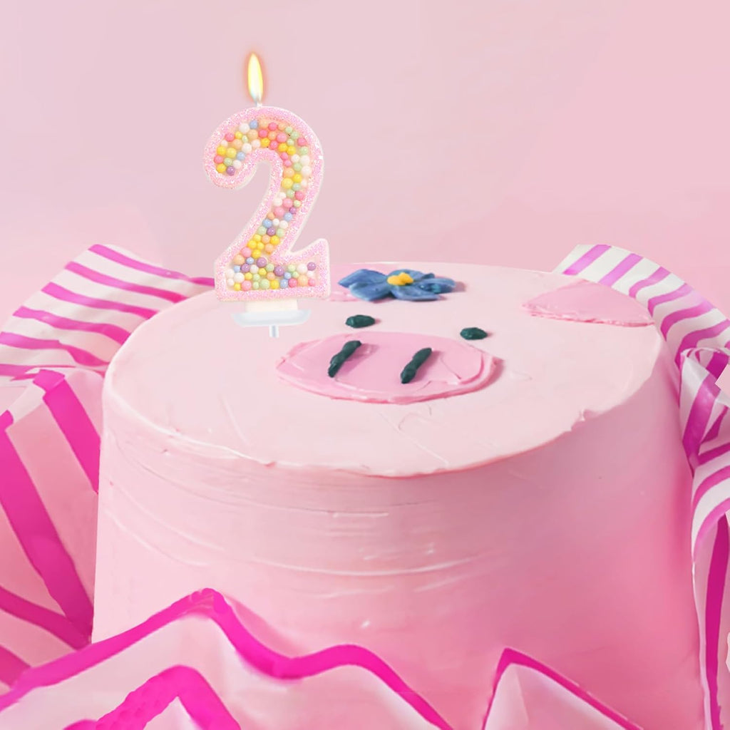 Pink Birthday Candles - Number 2 Candle, Colorful Macaron Candles, 2 Cake Topper, Pink Birthday Decorations for Girl, Sweet Theme Birthday Party Supplies