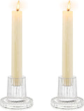 Romadedi Glass Candle Holder for Candlestick - 2Pcs Clear Tapered Wedding Decor Table Centerpiece for Candle Sticks Christmas Party Living Room Dinner Advent Decoration
