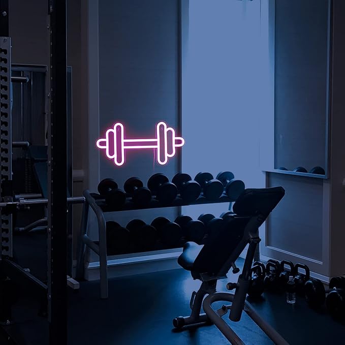 Lucunstar Gym Neon Sign,Barbell Dumbbell Shaped Neon signs Pink Neon Lights Sign Gym Wall Stickers for Fitness Club Decor LED Neon Sign for Teen Girls Teen Sports Room Game Room Decor