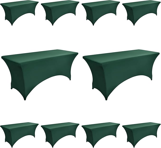 10-Pack 6ft Spandex Table Covers for Rectangle Standard Folding Tables - Wrinkle Resistant Stretch Tablecloths - Ultimate Fitted Table Protector for Parties, Banquet, Wedding