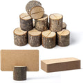 Jofefe 12Pcs Mini Wood Place Card Holders and 24Pcs Kraft Place Cards, Rustic Table Number Holders, Food Labels for Party Buffet, Name Card Photo Picture Holders for Harvest Fall Thanksgiving Wedding Birthday Party