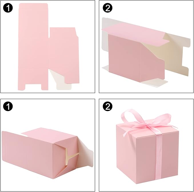 COTOPHER 100pcs Wedding Favor Boxes, Paper Gift Boxes 3x3x3 Inches Small Gift Boxes with Ribbons Small Boxes for Gifts, Crafting, Cupcake, Candy, Bridesmaid Proposal Boxes，Easy Assemble Boxes (Pink,