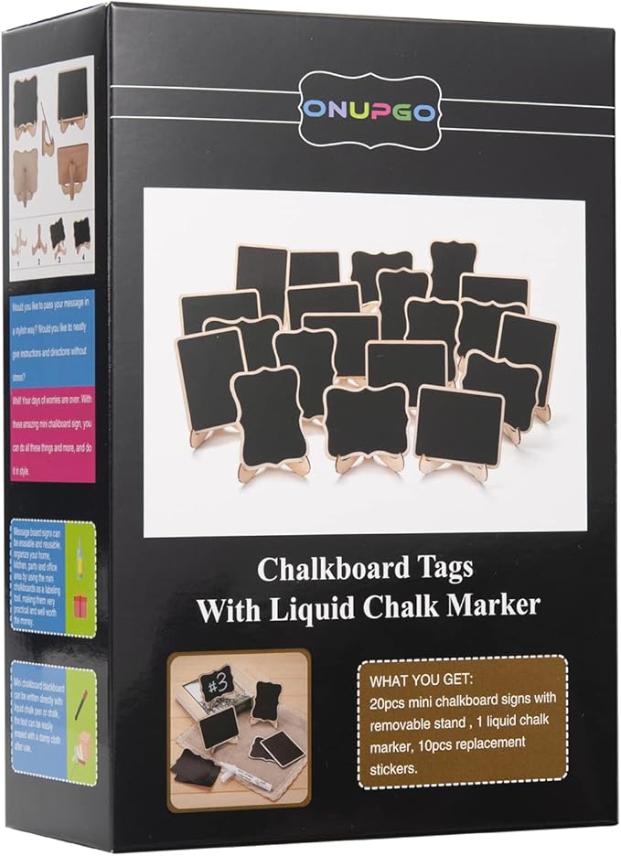 ONUPGO Mini Chalkboard Signs, 20 Pack Small Wooden Chalkboard Labels with Easels Stand, Place Cards, Food Signs, Blackboards for Table Numbers, Weddings Signs, Party Decoration