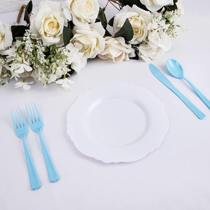 WDF 160 Piece Blue Plastic Silverware - Heavy Duty Blue Silverware Includes 80 Forks, 40 Spoons, 40 Knives, Disposable Plastic Utensils Perfect for Wedding, Graduation, Party