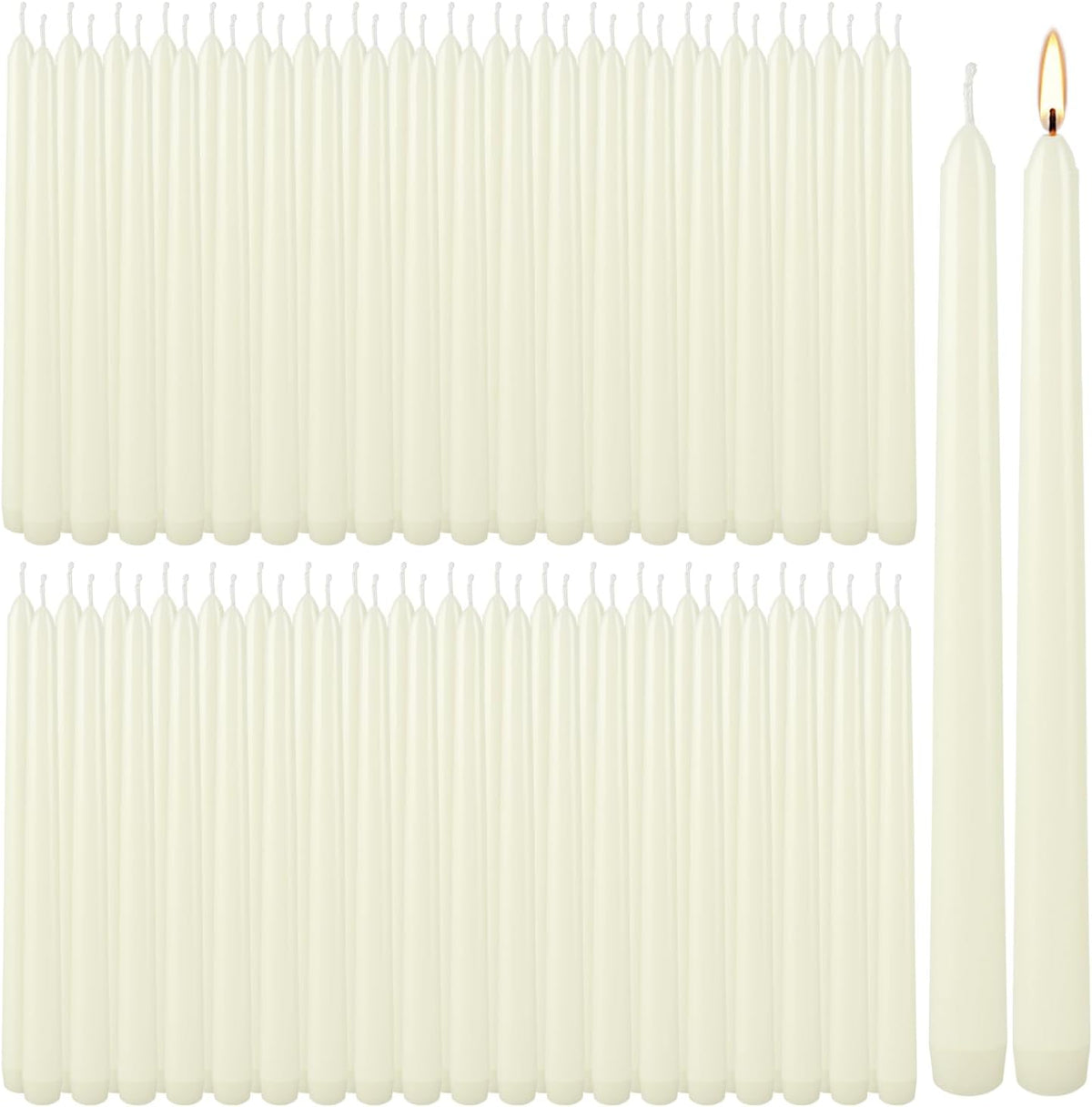 YOROXRG 100Pack Ivory Taper Candles, 7-8 Hours Burn Time, Unscented, Smokeles...