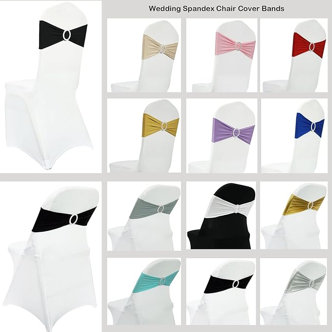 Spandex Chair Sashes Bands 30PCS Stretch Chair Ties Bows with Buckle Slider for Wedding Party Banquet Decoration (Metallic Gold)…